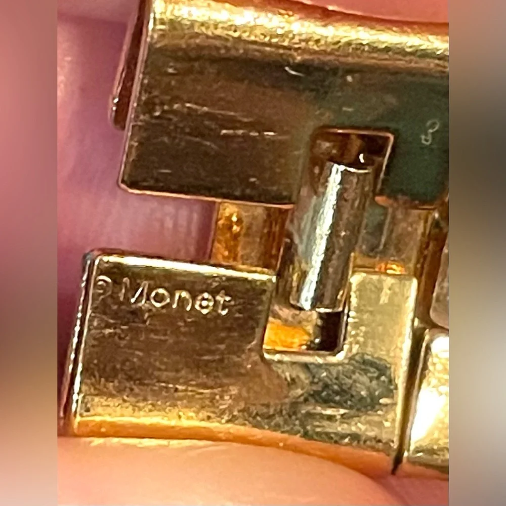 Vintage Monet Gold-Tone Bracelet Link Egyptian Revival Signed Jewelry 1980s EUC